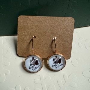 ❄️ SALE! NEW Holiday Rose Gold Leverback Christmas Earrings Animal Print Cross